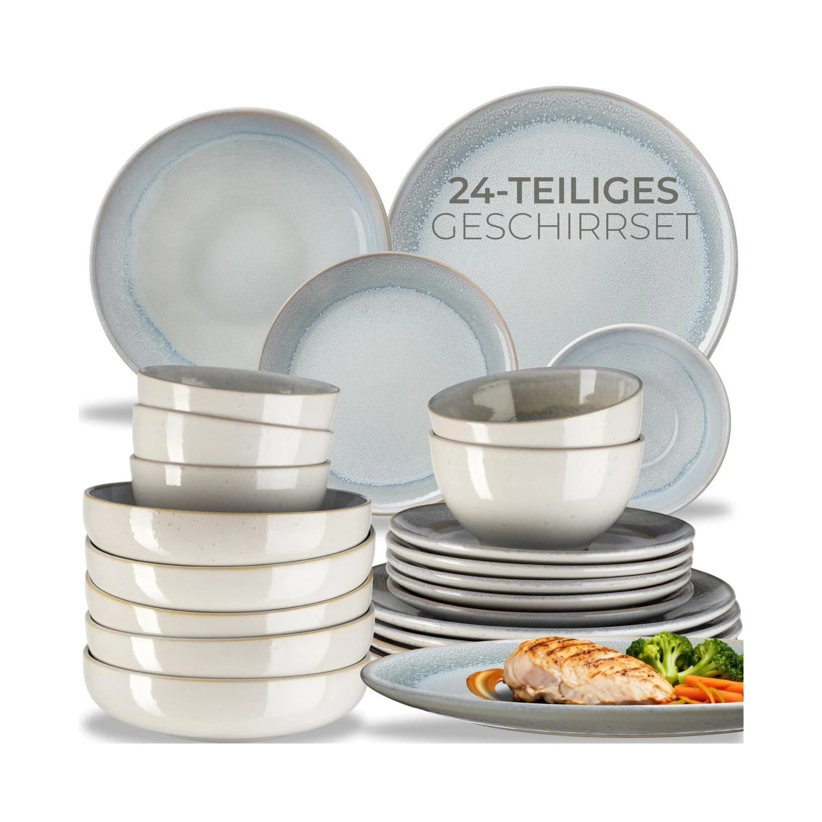 Tectake Tafelservice 6 Personen Steingut North Beach