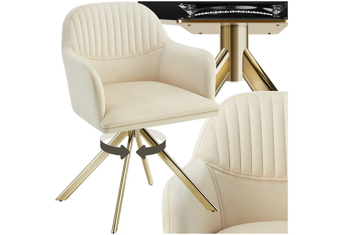 tectake Esszimmerstuhl Samt-Drehstuhl Lona Beige/Gold - Bild 2