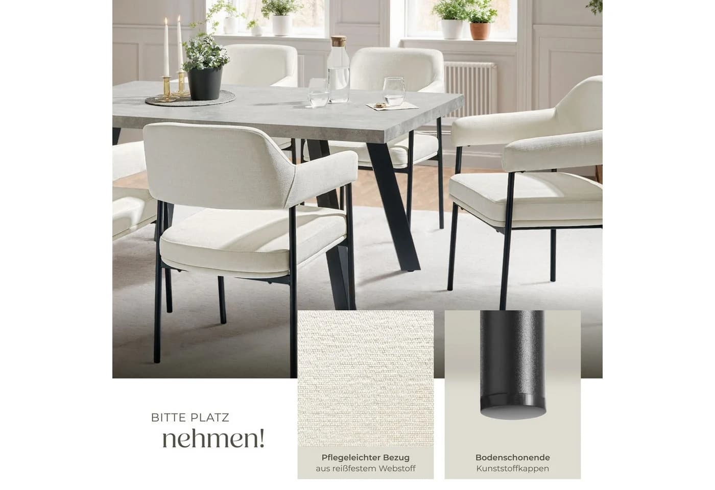 TECTAKE Esszimmerstuhl Doé Armlehnstuhl gepolstert Webstoff off-white/schwarz - Bild 4