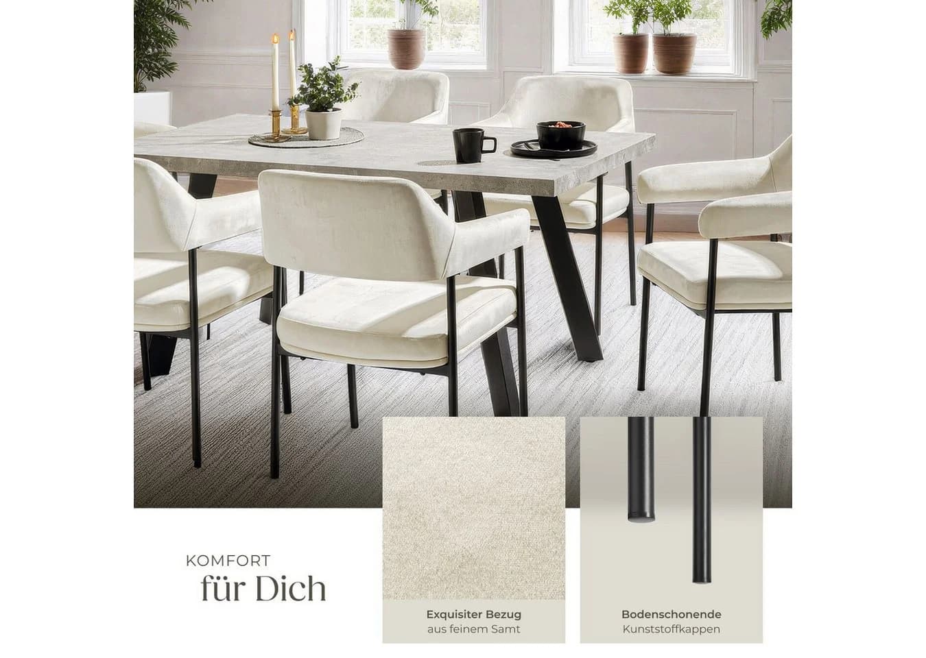 TECTAKE Esszimmerstuhl Doé Armlehnstuhl Weiß Samt gepolstert - Bild 4
