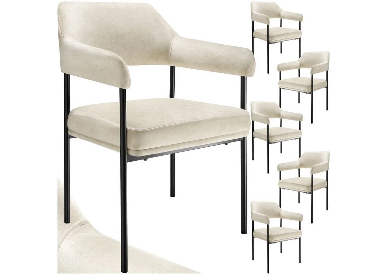 tectake Esszimmerstuhl Doé Set 6-tlg. Weiß Samt gepolstert - Bild 2