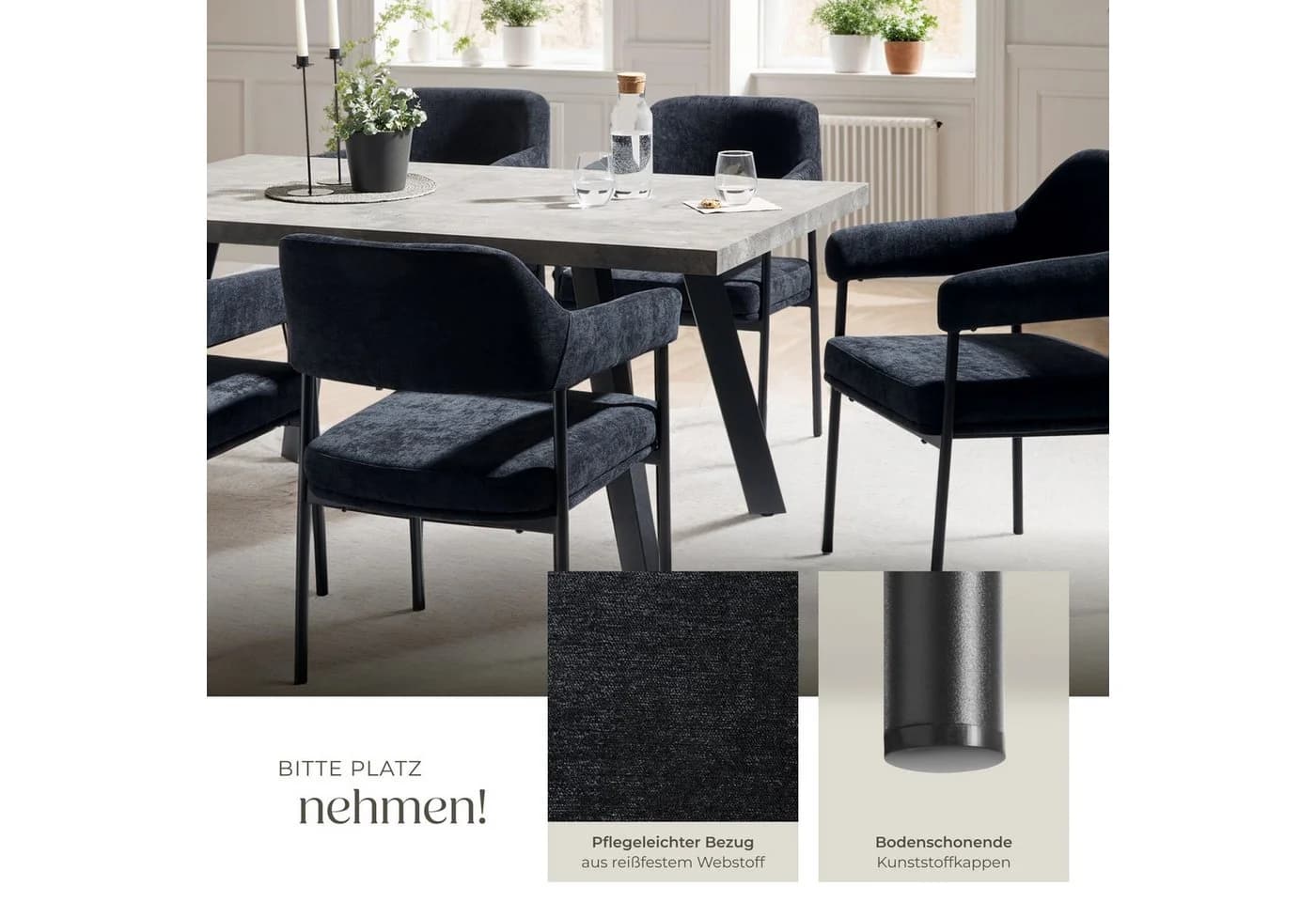 tectake Esszimmerstuhl Doé Schwarz Gepolstert Stahlbeine Set 2 St - Bild 4