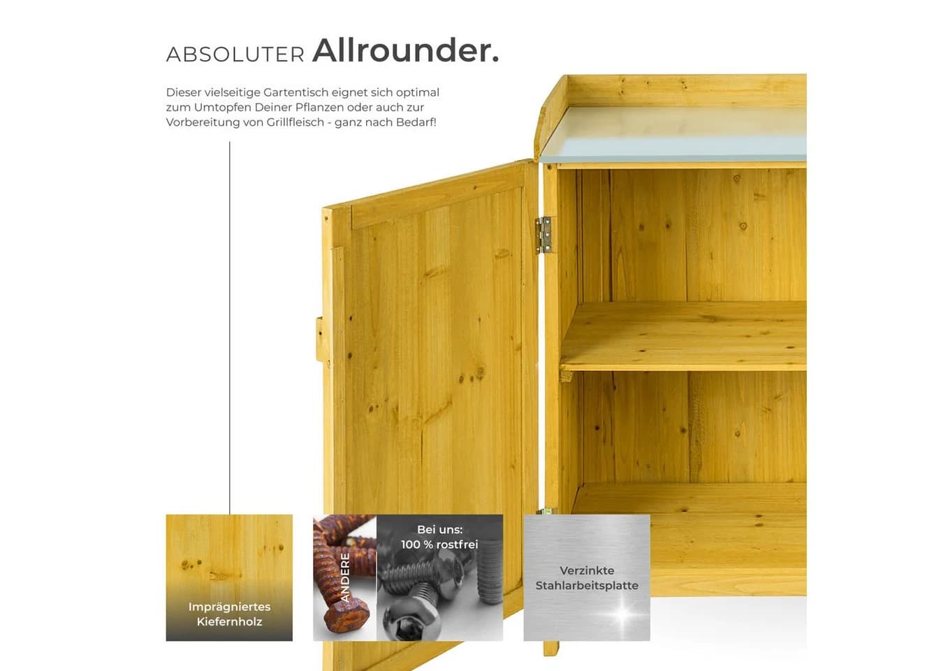 tectake Pflanztisch Vita mit Unterschrank und Arbeitsplatte - Bild 3