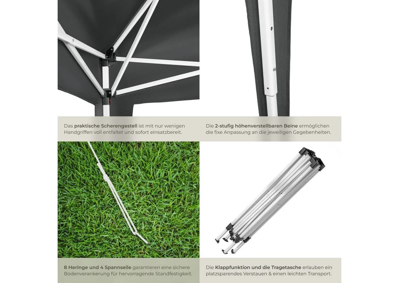 TECTAKE Pavillon Linosa Grau Faltbar Wasserabweisend - Bild 5