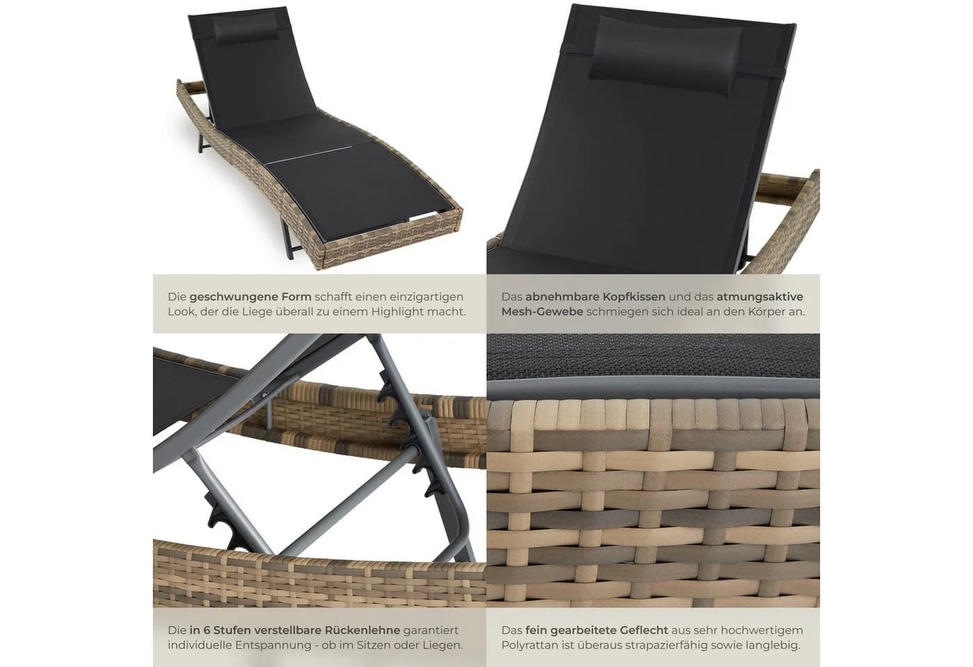 tectake Gartenliege Moana Natur Rattan mit Kopfkissen - Bild 5