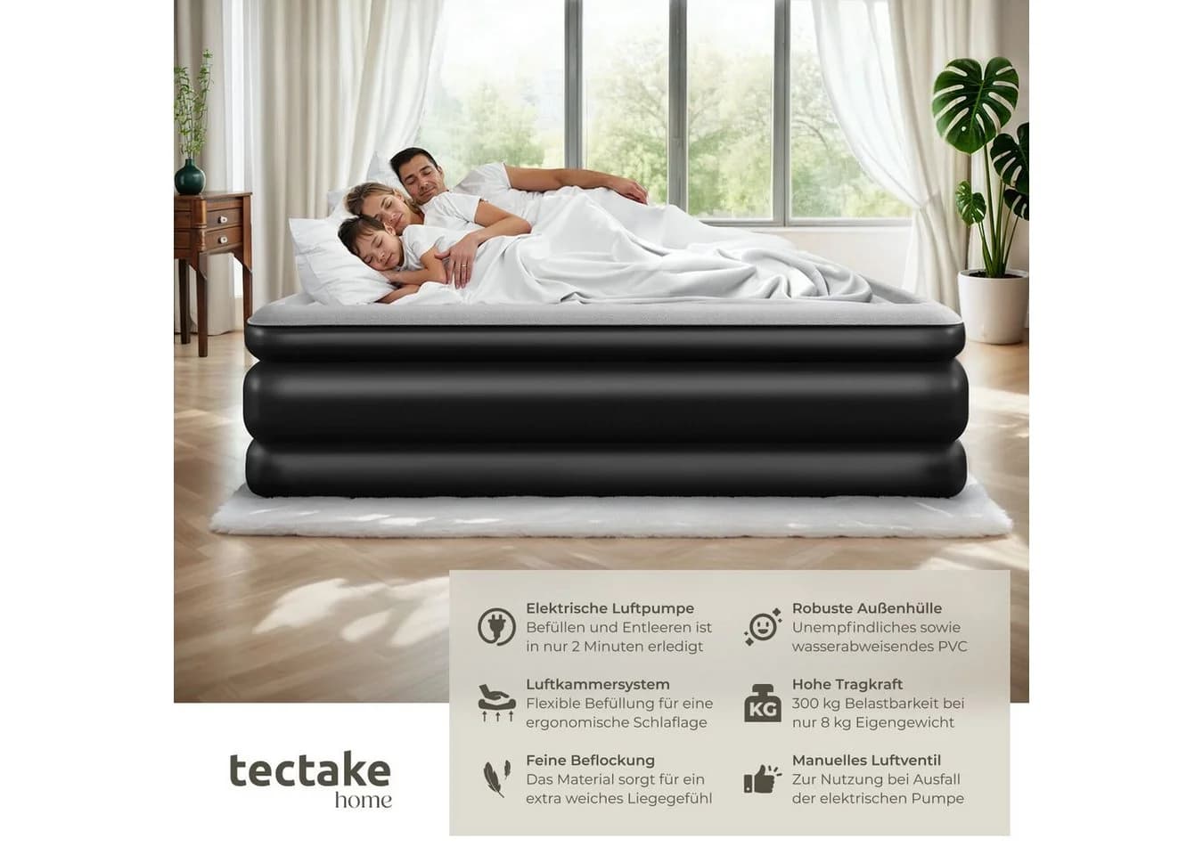 tectake Luftbett Aufblasbare Matratze AirDreams mit Elektropumpe