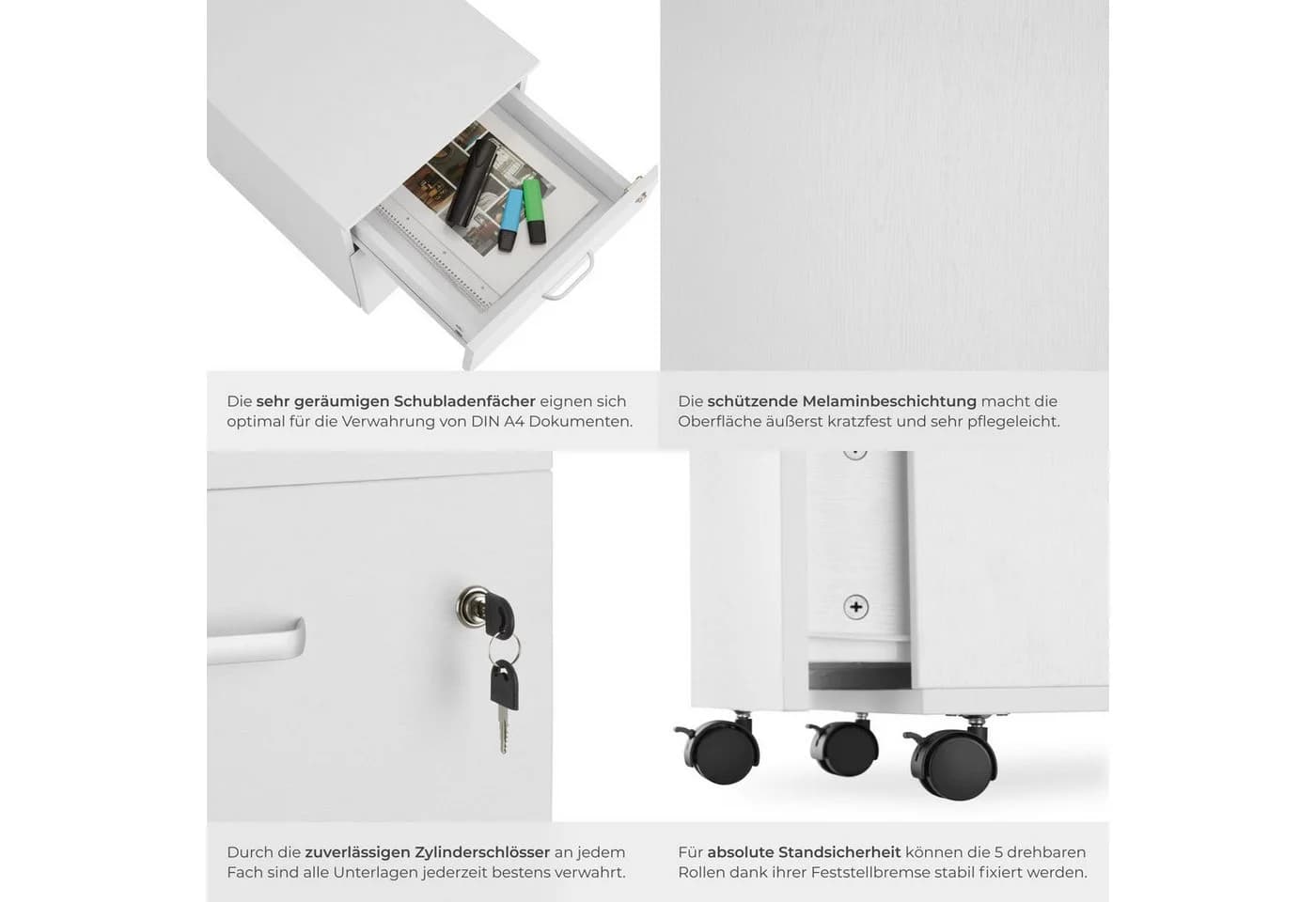 tectake Rollcontainer Vagur 2 Schubladen Weiß A4 - Bild 5