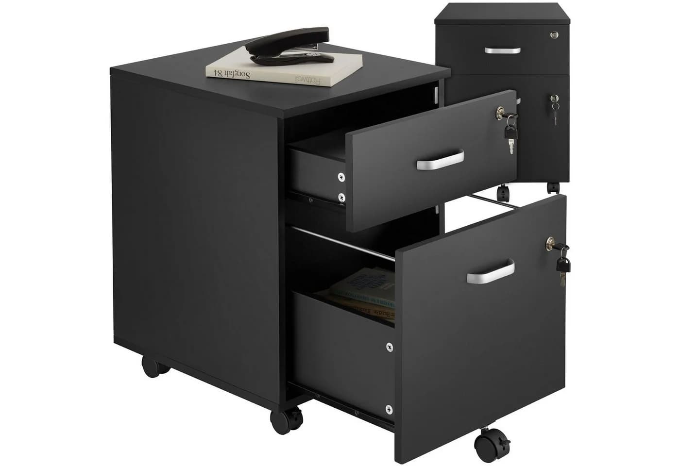 tectake Rollcontainer Vagur 2 Schubladen Schwarz - Bild 2