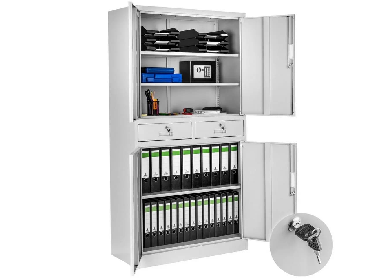 tectake Aktenschrank Cosmo Grau Stahl 2 Schubladen - Bild 2