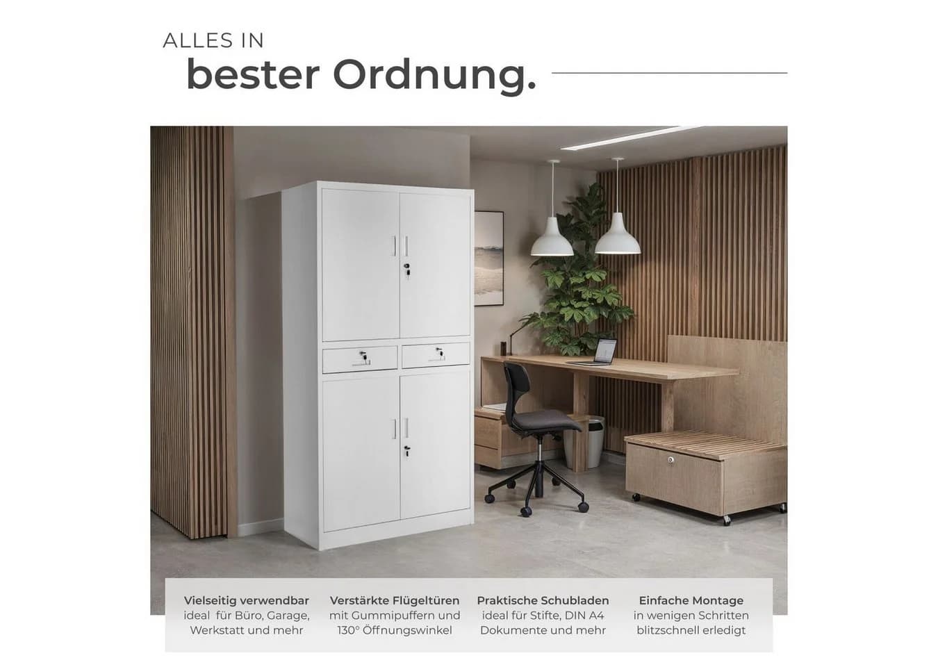 tectake Aktenschrank Cosmo Grau Stahl 2 Schubladen - Bild 3
