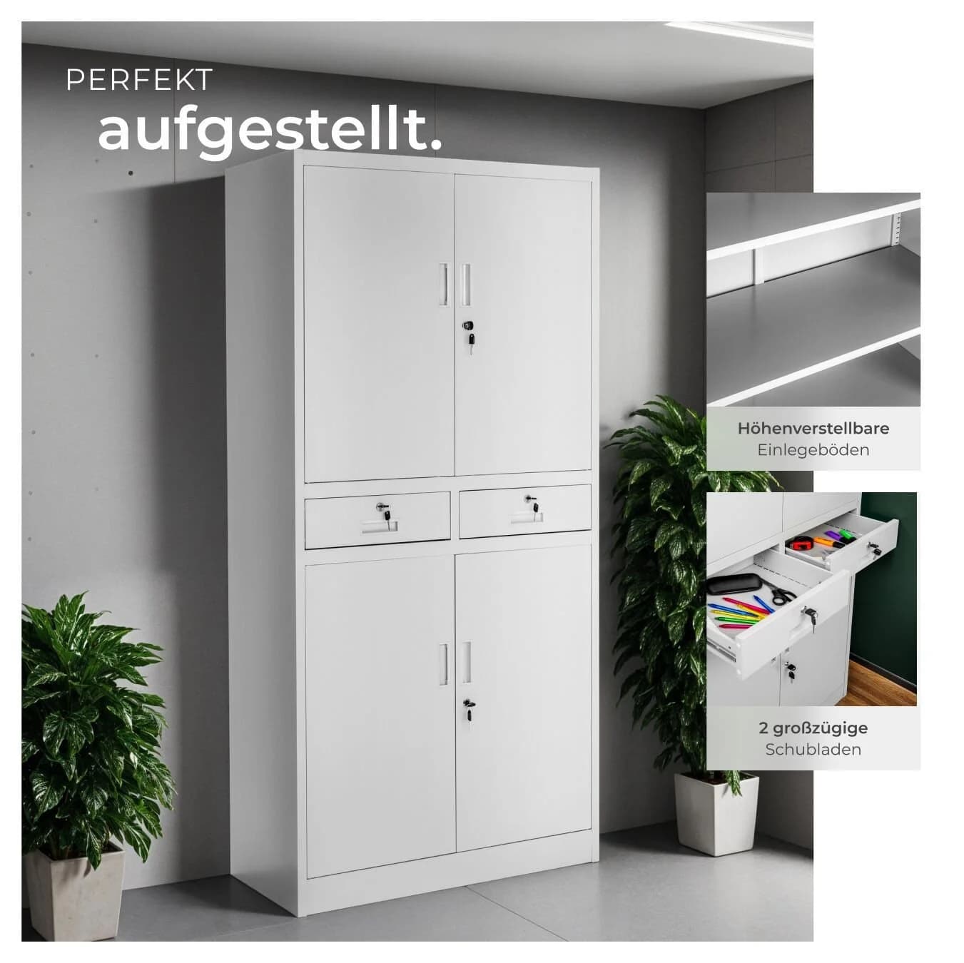 tectake Aktenschrank Cosmo Grau Stahl 2 Schubladen - Bild 4