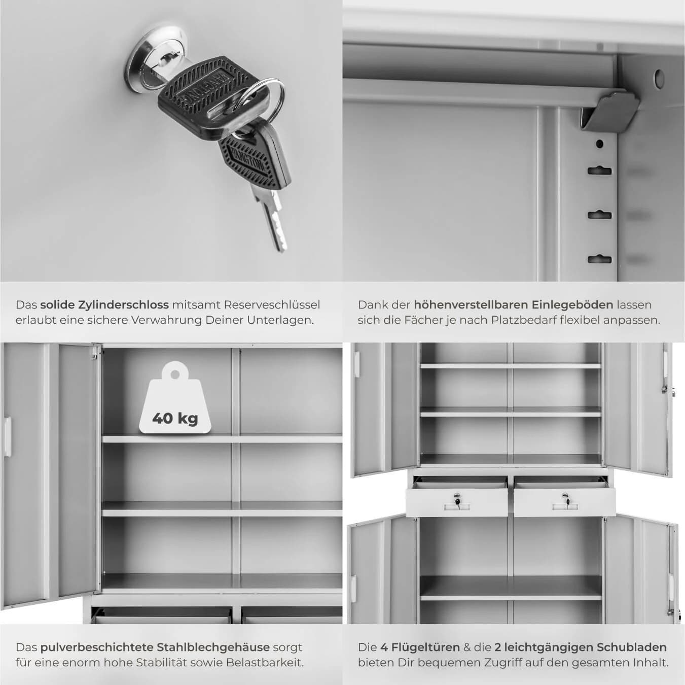 tectake Aktenschrank Cosmo Grau Stahl 2 Schubladen - Bild 5