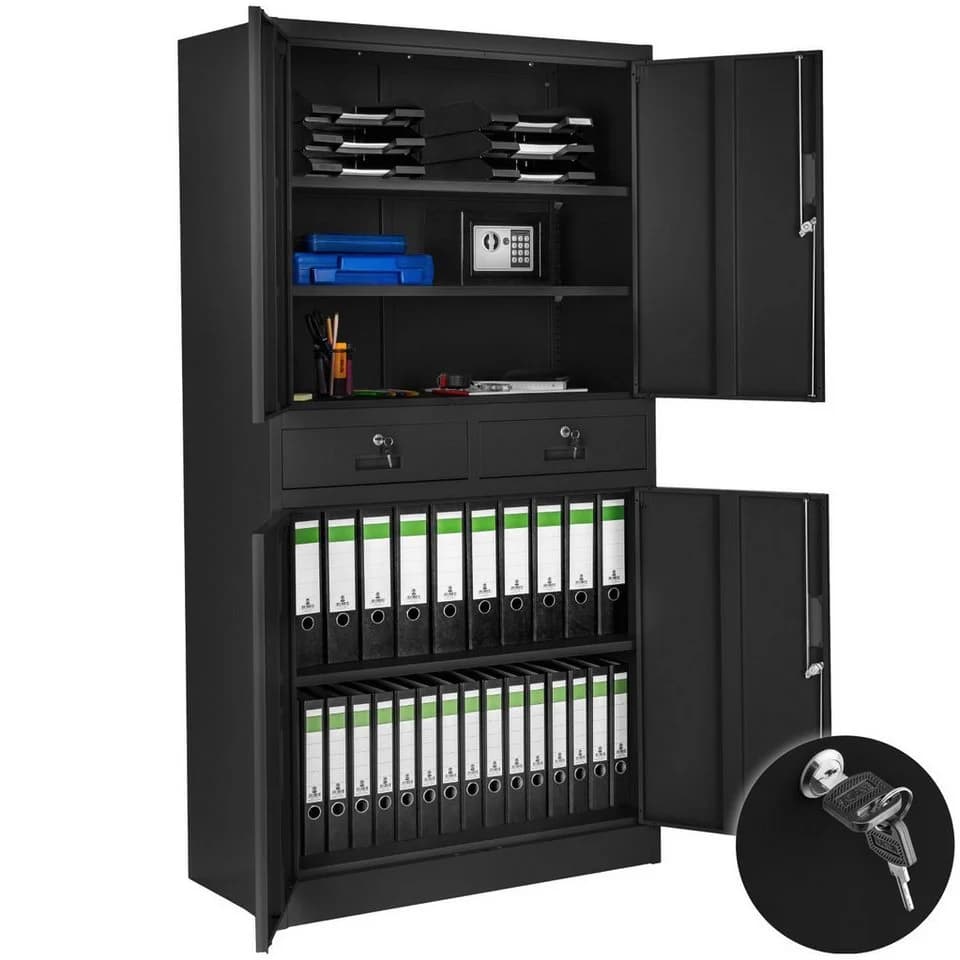 tectake Aktenschrank Cosmo Schwarz mit 2 Schubladen und 2 Abteilen - Bild 2