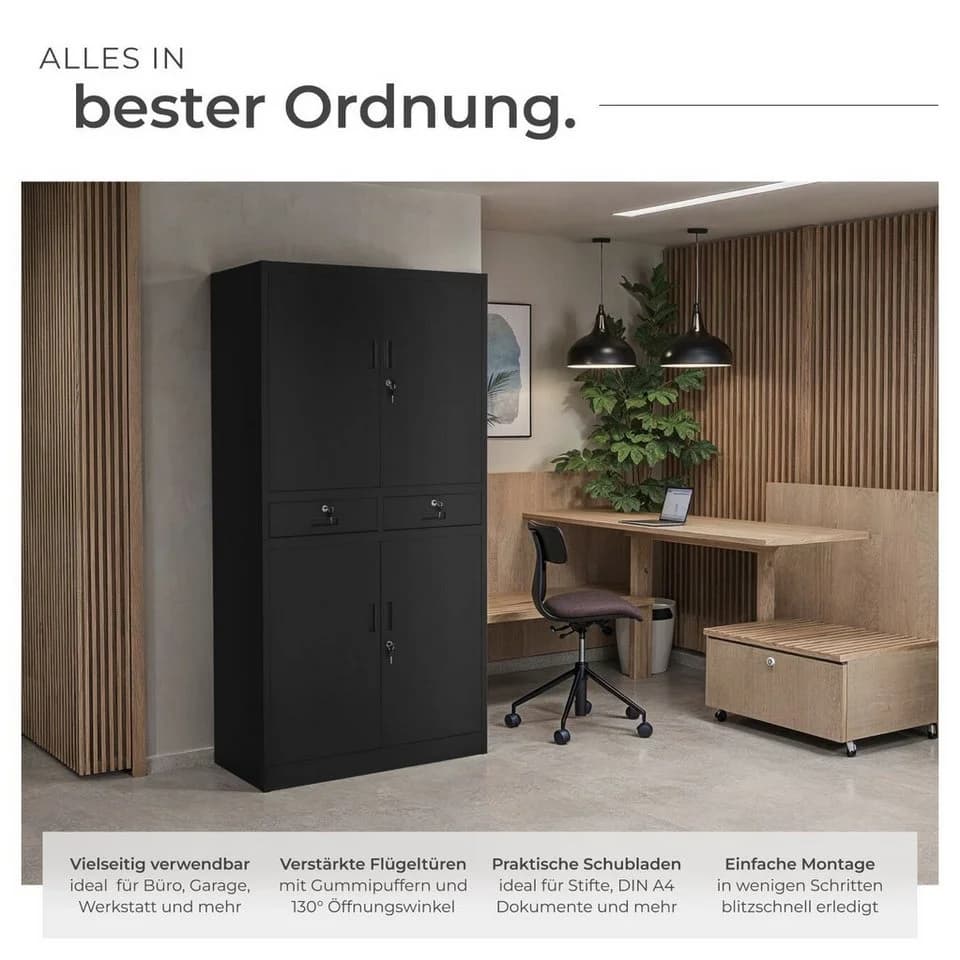 tectake Aktenschrank Cosmo Schwarz mit 2 Schubladen und 2 Abteilen - Bild 3
