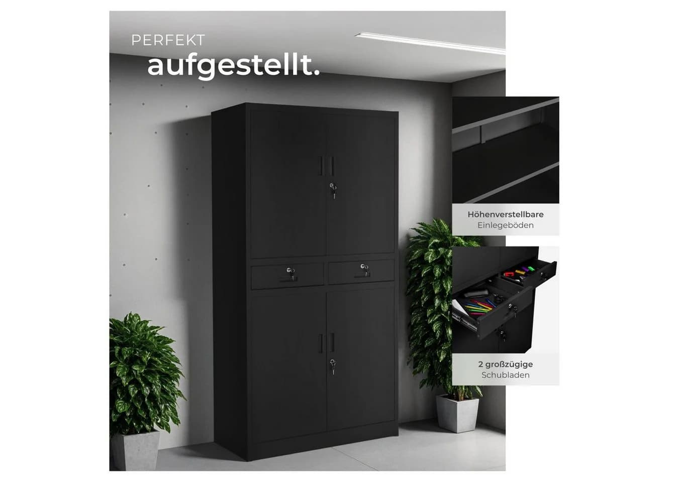 tectake Aktenschrank Cosmo Schwarz mit 2 Schubladen und 2 Abteilen - Bild 4