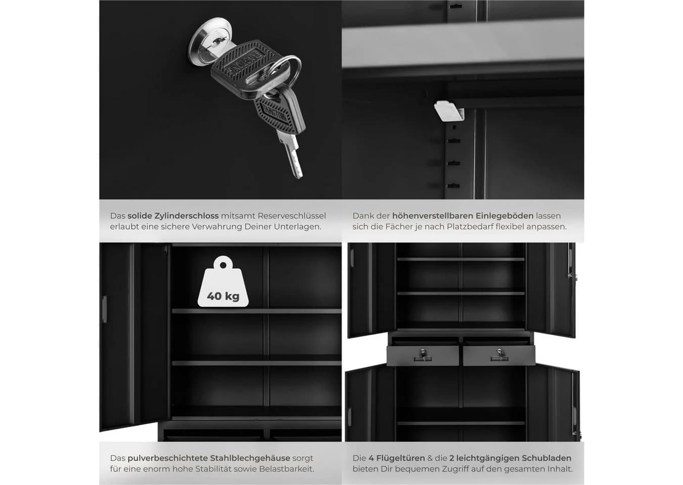 tectake Aktenschrank Cosmo Schwarz mit 2 Schubladen und 2 Abteilen - Bild 5