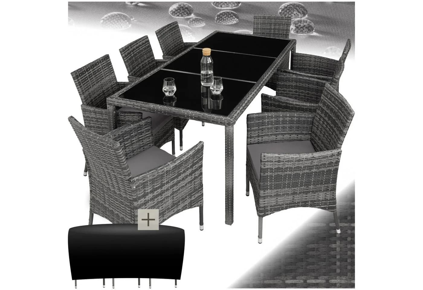 tectake Rattan Sitzgruppe 9-tlg. Grau Polyrattan mit Schutzhülle - Bild 2