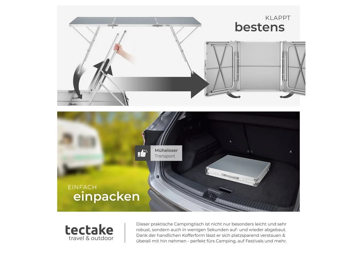 TECTAKE XXL Campingtisch Aluminium mit Klappfunktion und Tragegriff - Bild 5