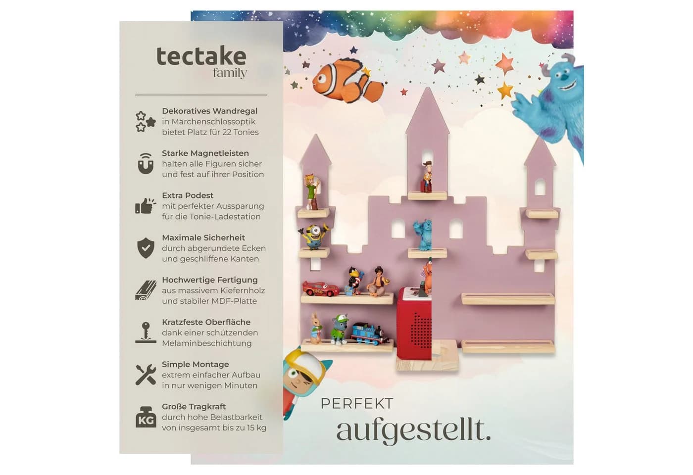 tectake Wandregal MyLittleStory Princess Castle Rosa Schloss-Design