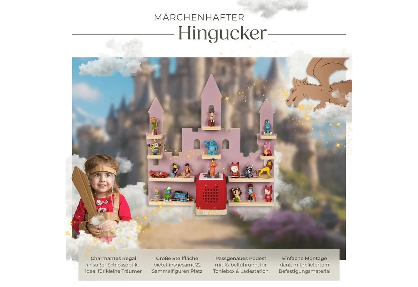 tectake Wandregal MyLittleStory Princess Castle Rosa Schloss-Design - Bild 3