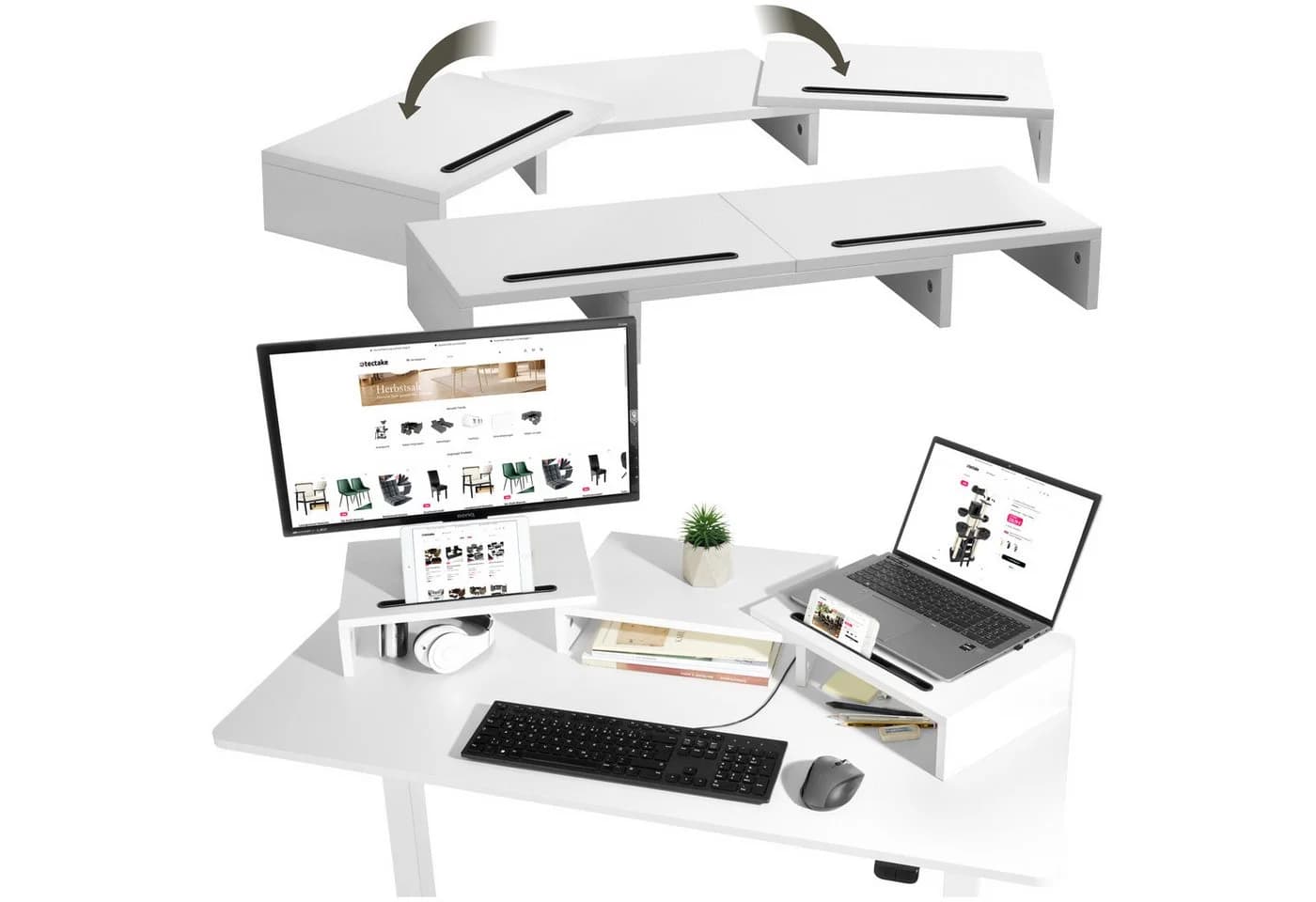 tectake Monitorständer Bozen 3-teilig breitenverstellbar mit Smartphonehalterung - Bild 2