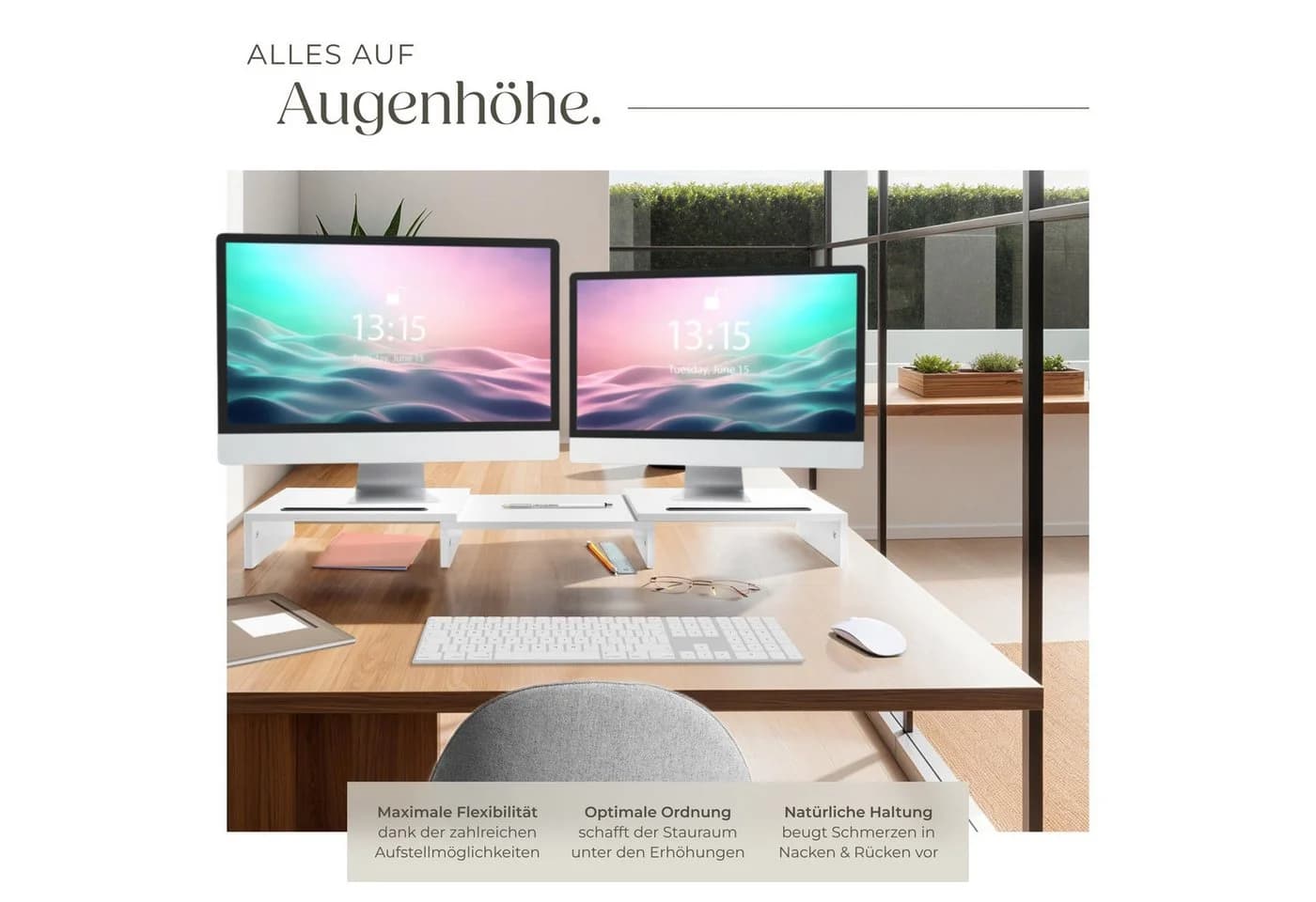 tectake Monitorständer Bozen 3-teilig breitenverstellbar mit Smartphonehalterung - Bild 3