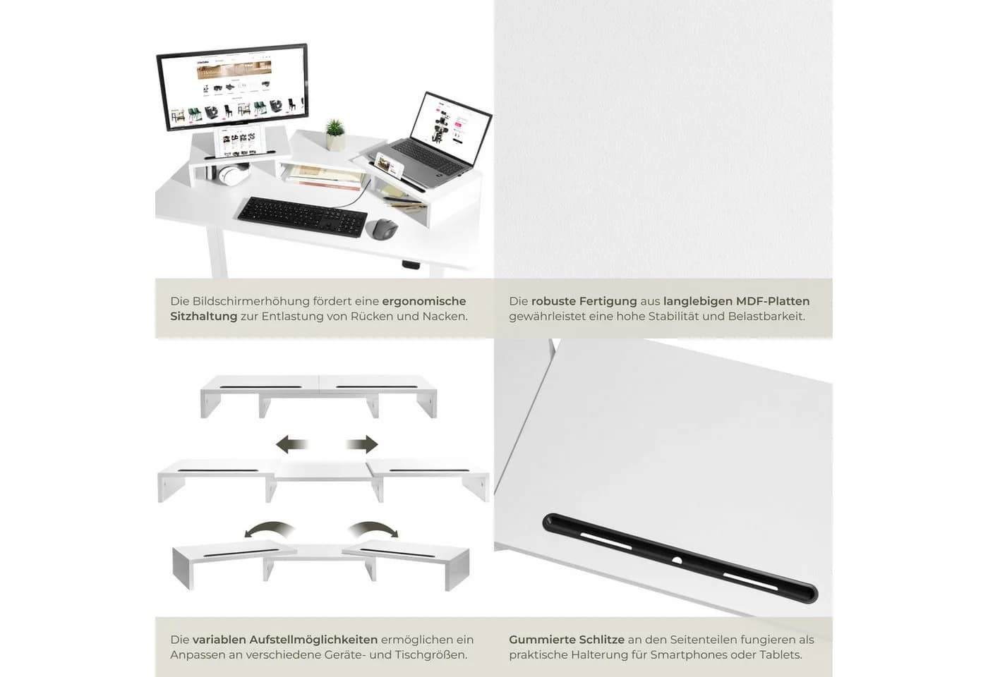 tectake Monitorständer Bozen 3-teilig breitenverstellbar mit Smartphonehalterung - Bild 4