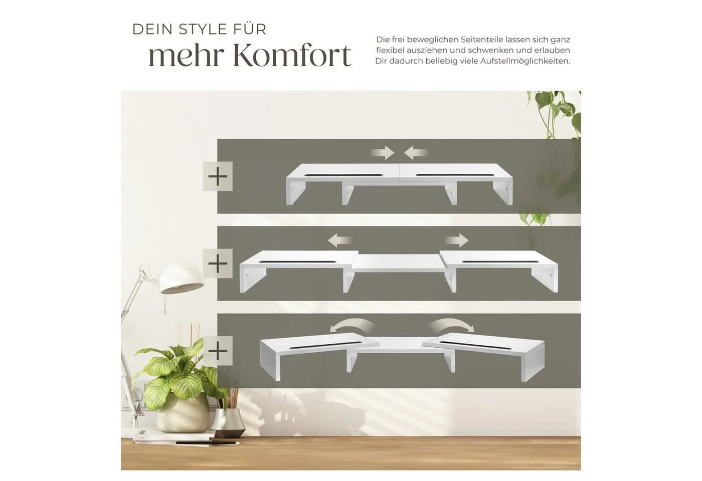 tectake Monitorständer Bozen 3-teilig breitenverstellbar mit Smartphonehalterung - Bild 5