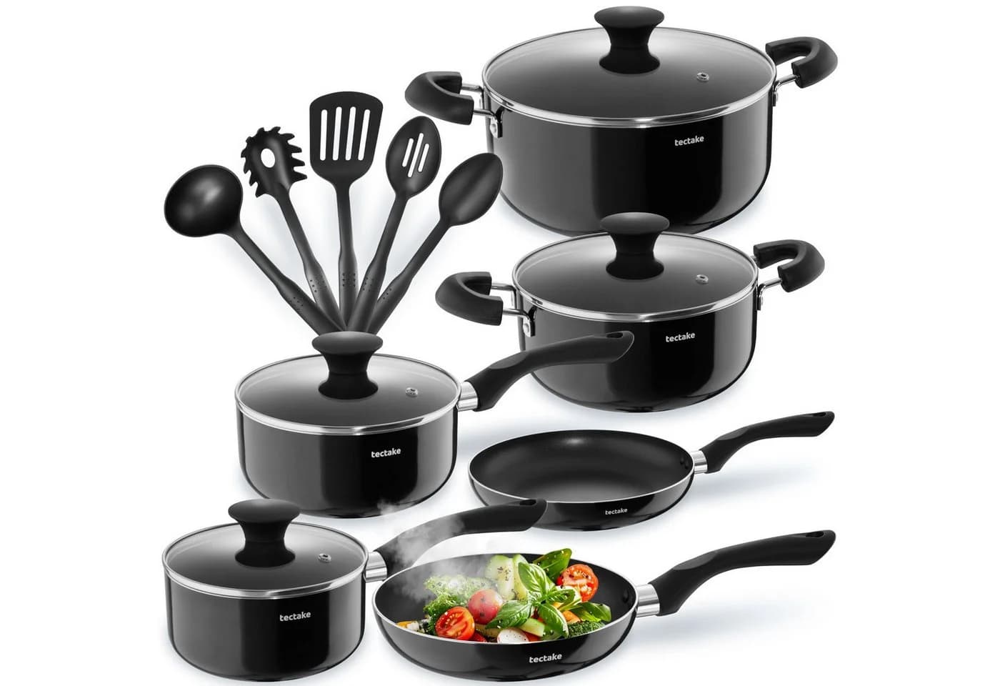 TECTAKE Topf-Set Varese 15-tlg. Aluminium Schwarz mit Antihaftbeschichtung - Bild 2