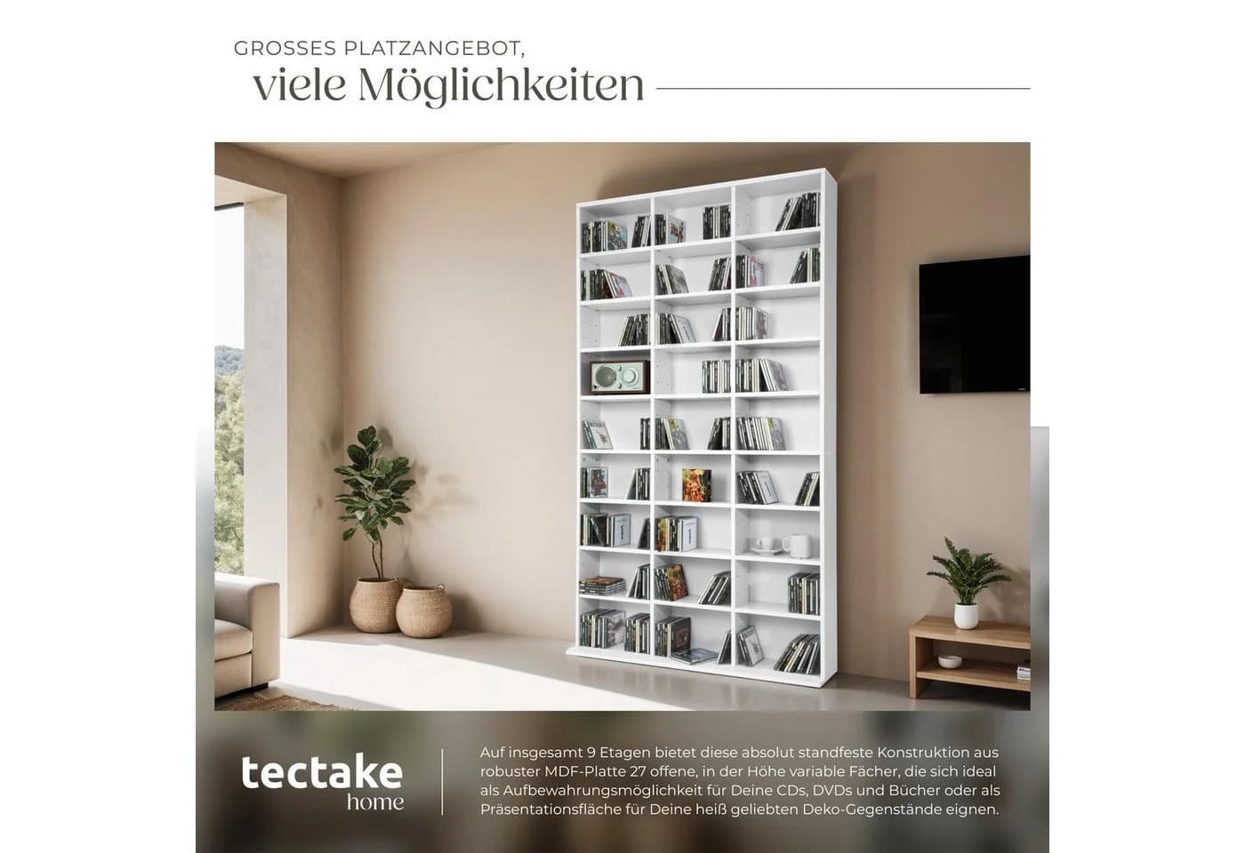 tectake CD-Regal Christel Weiß Holzoptik 1080 CDs - Bild 3
