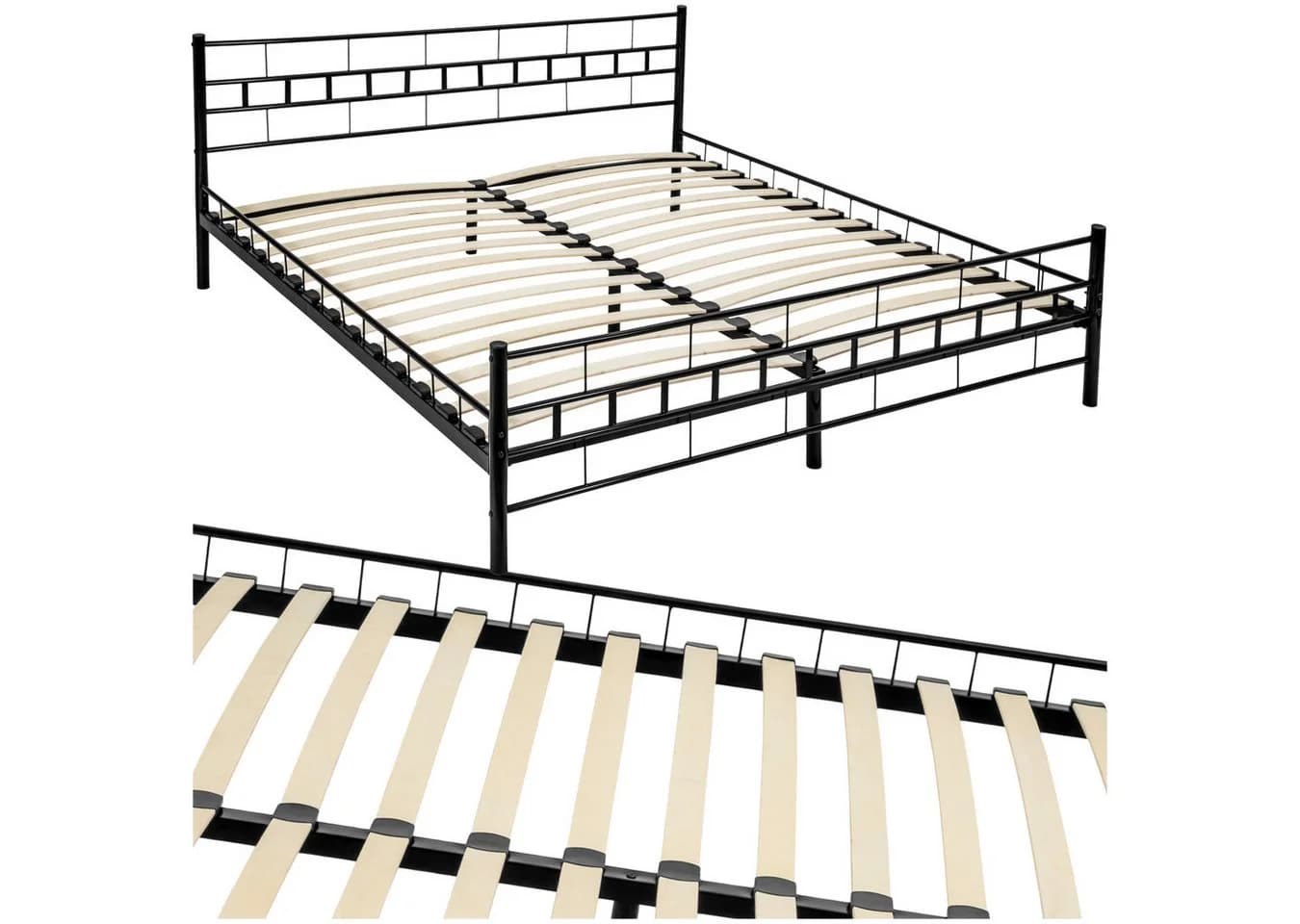 tectake Metallbett Schwarz mit Lattenrost und Stahlgestell - Bild 2