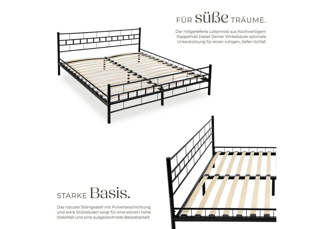 tectake Metallbett Schwarz mit Lattenrost und Stahlgestell - Bild 3