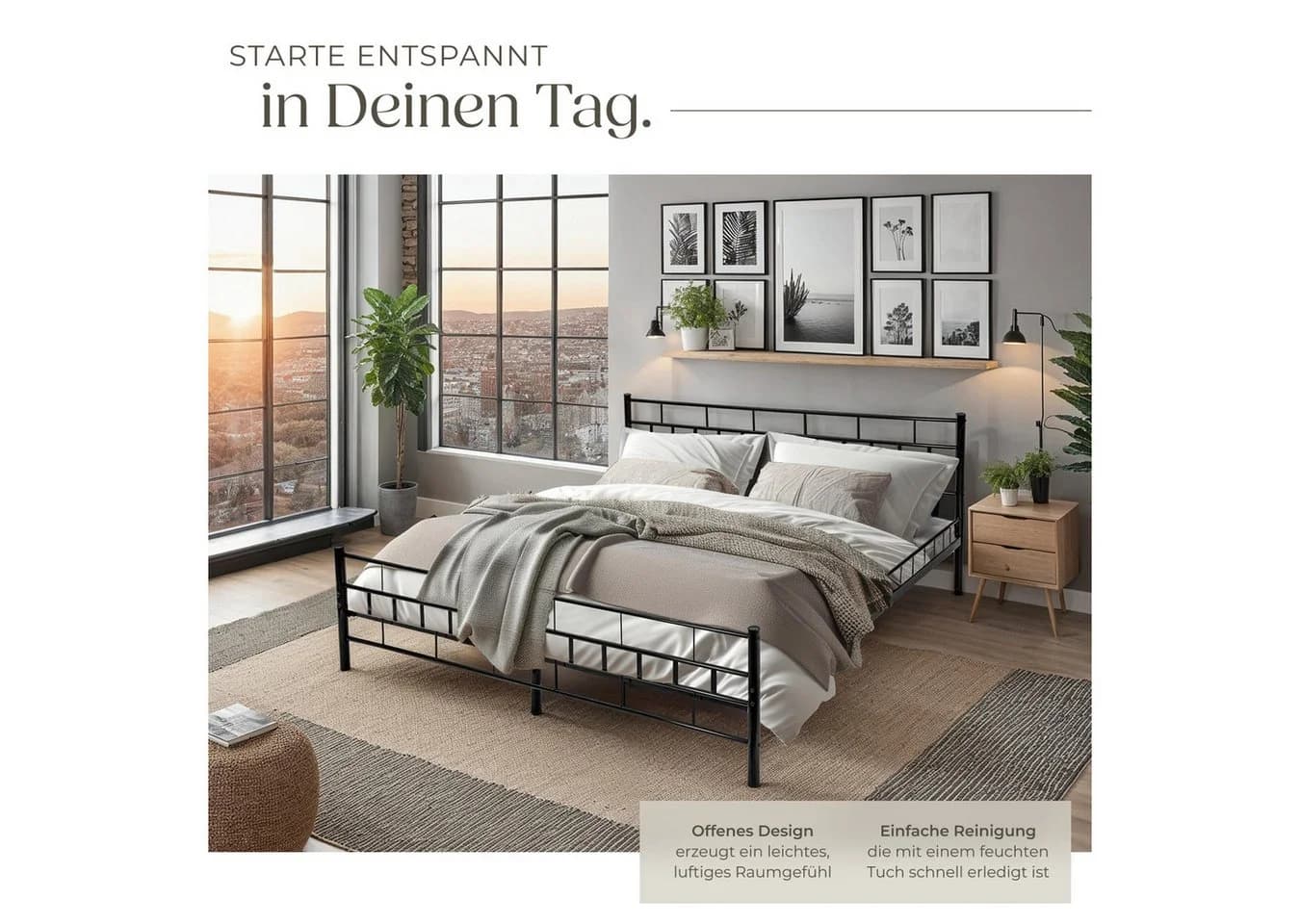 tectake Metallbett Schwarz mit Lattenrost und Stahlgestell - Bild 4