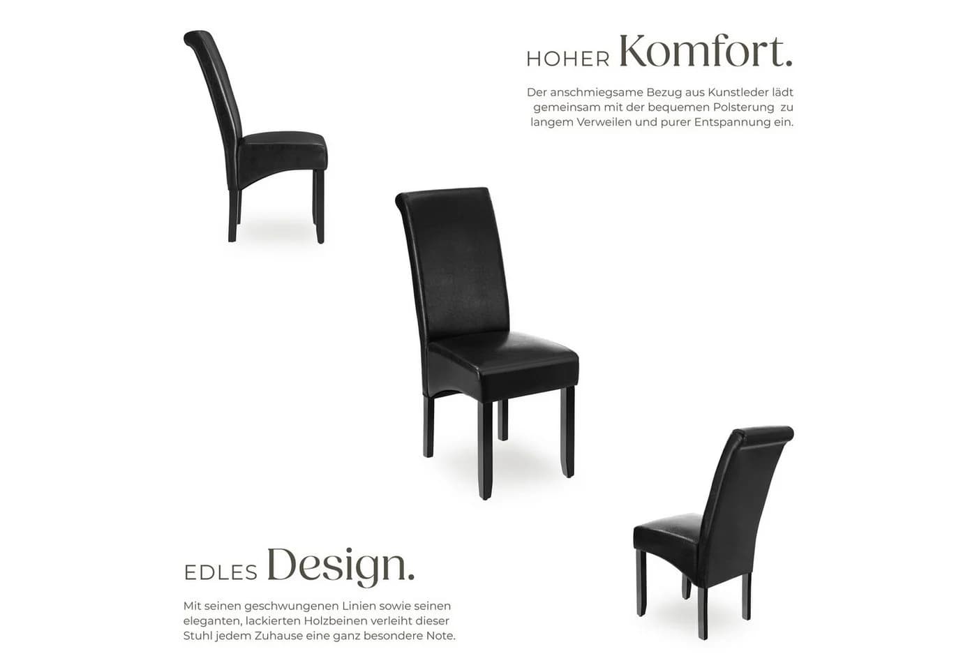tectake Esszimmerstuhl Set 4 Stuhl Schwarz Kunstleder Massivholz - Bild 3