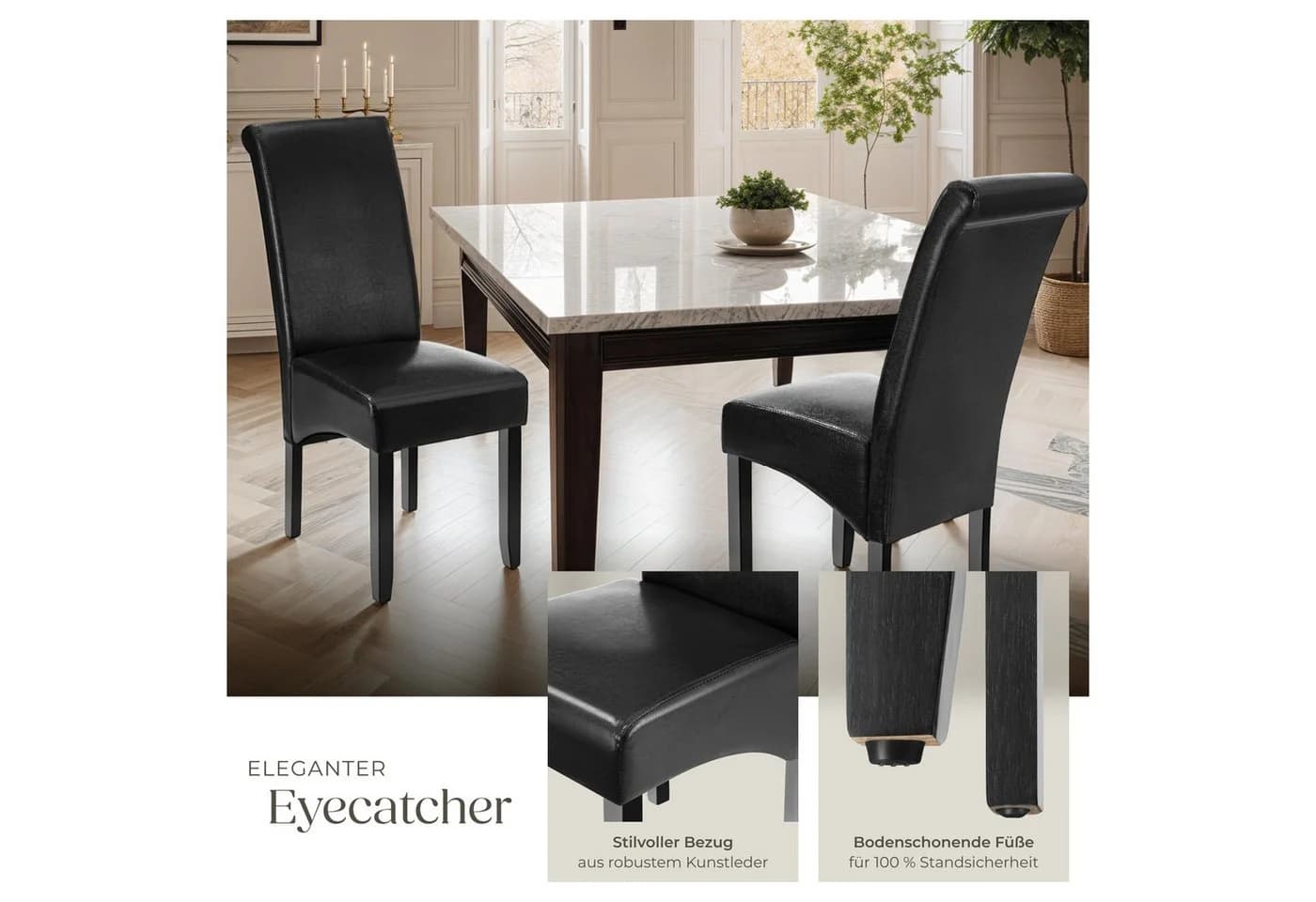 tectake Esszimmerstuhl Set 4 Stuhl Schwarz Kunstleder Massivholz - Bild 4