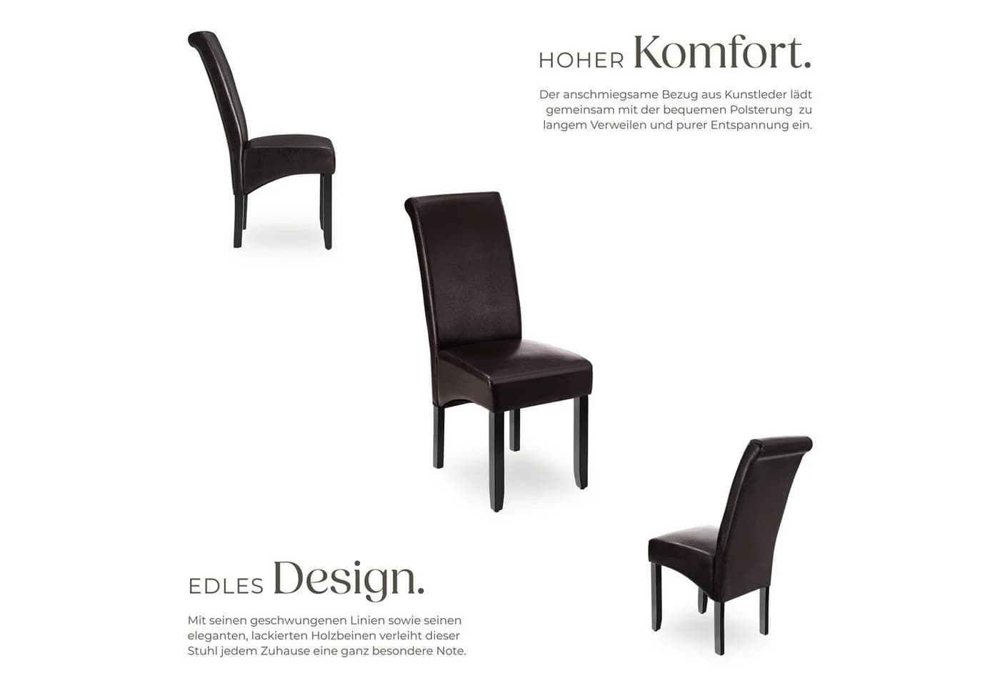 tectake Esszimmerstuhl Set 4 St. Ergonomisch Massivholz Braun Kunstleder - Bild 3