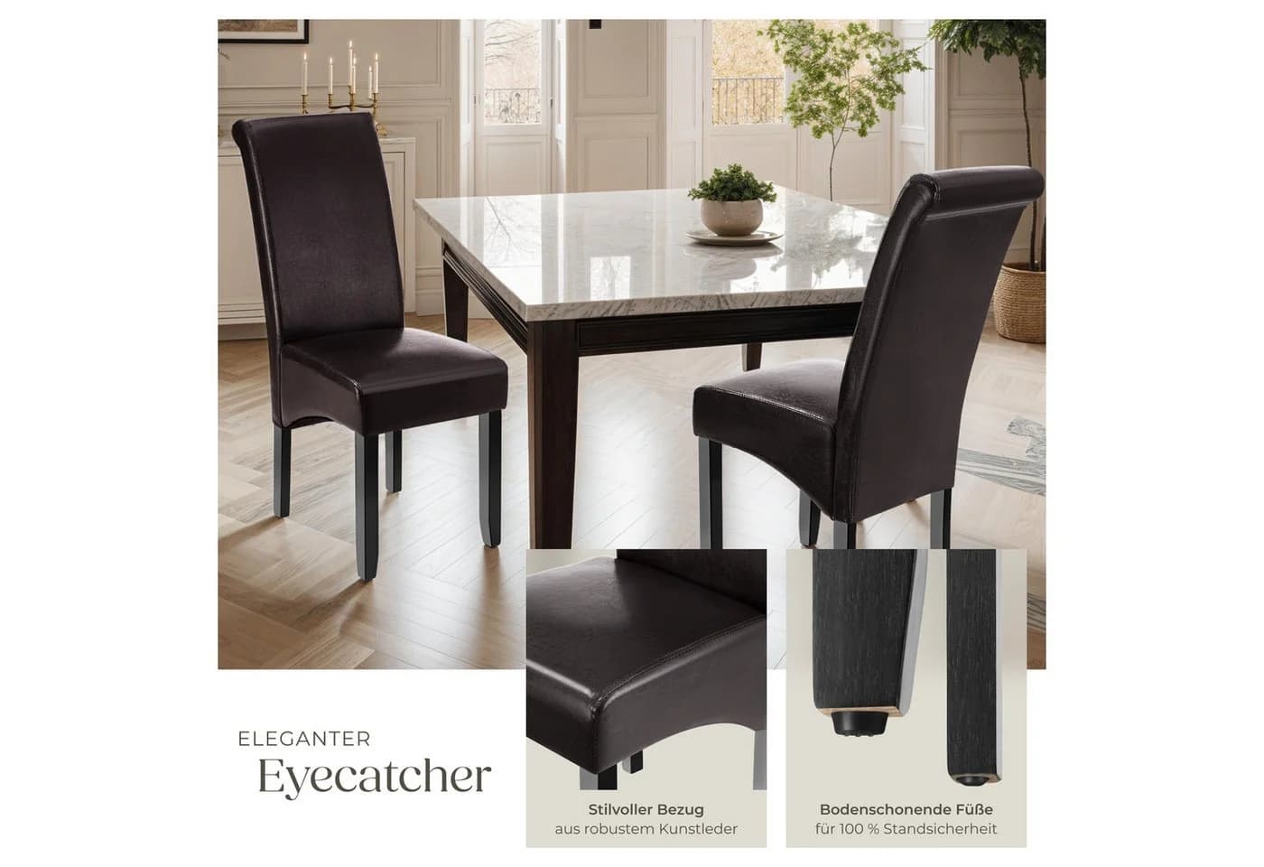 tectake Esszimmerstuhl Set 4 St. Ergonomisch Massivholz Braun Kunstleder - Bild 4