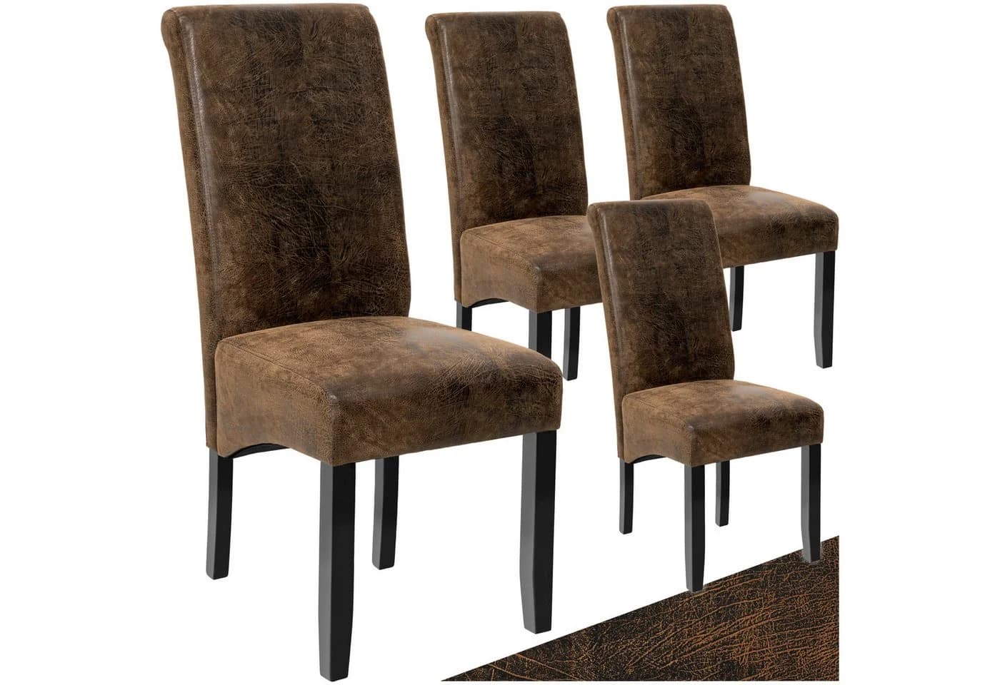 tectake Esszimmerstuhl Set 4 St. Ergonomisch Massivholz Kunstleder Braun - Bild 2