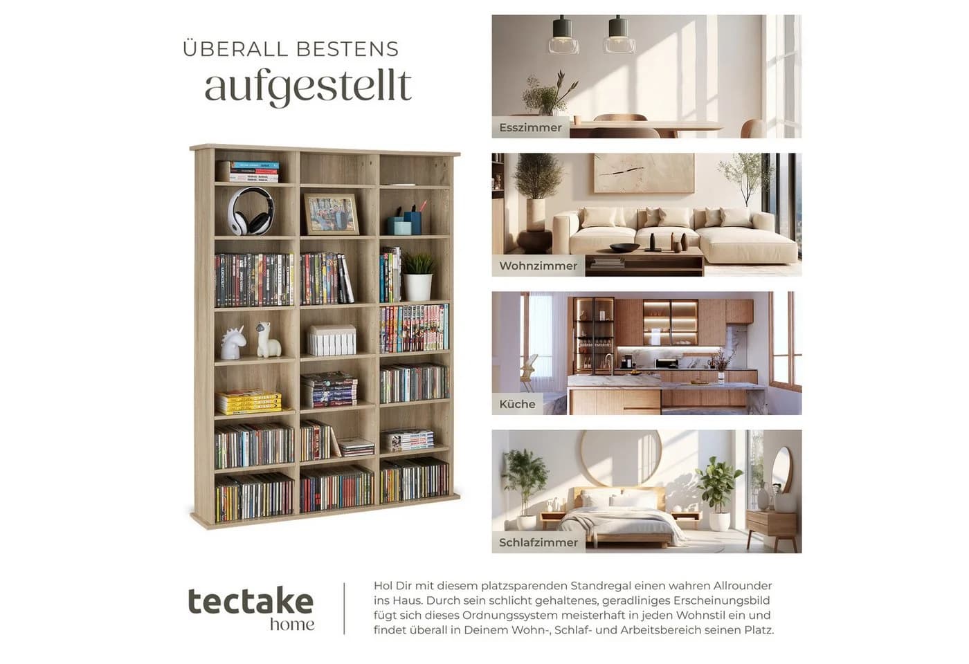 TECTAKE CD-Regal Stevie in Holzoptik mit höhenverstellbaren Böden - Bild 5