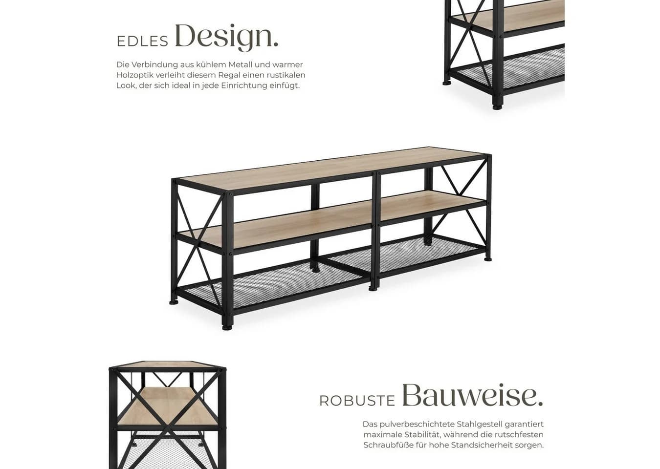 tectake Lowboard TV-Regal Industrial Style Braun/Schwarz - Bild 3