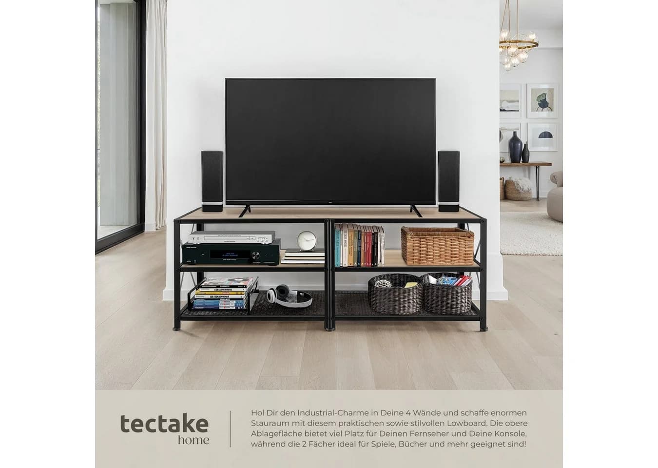 tectake Lowboard TV-Regal Industrial Style Braun/Schwarz - Bild 4