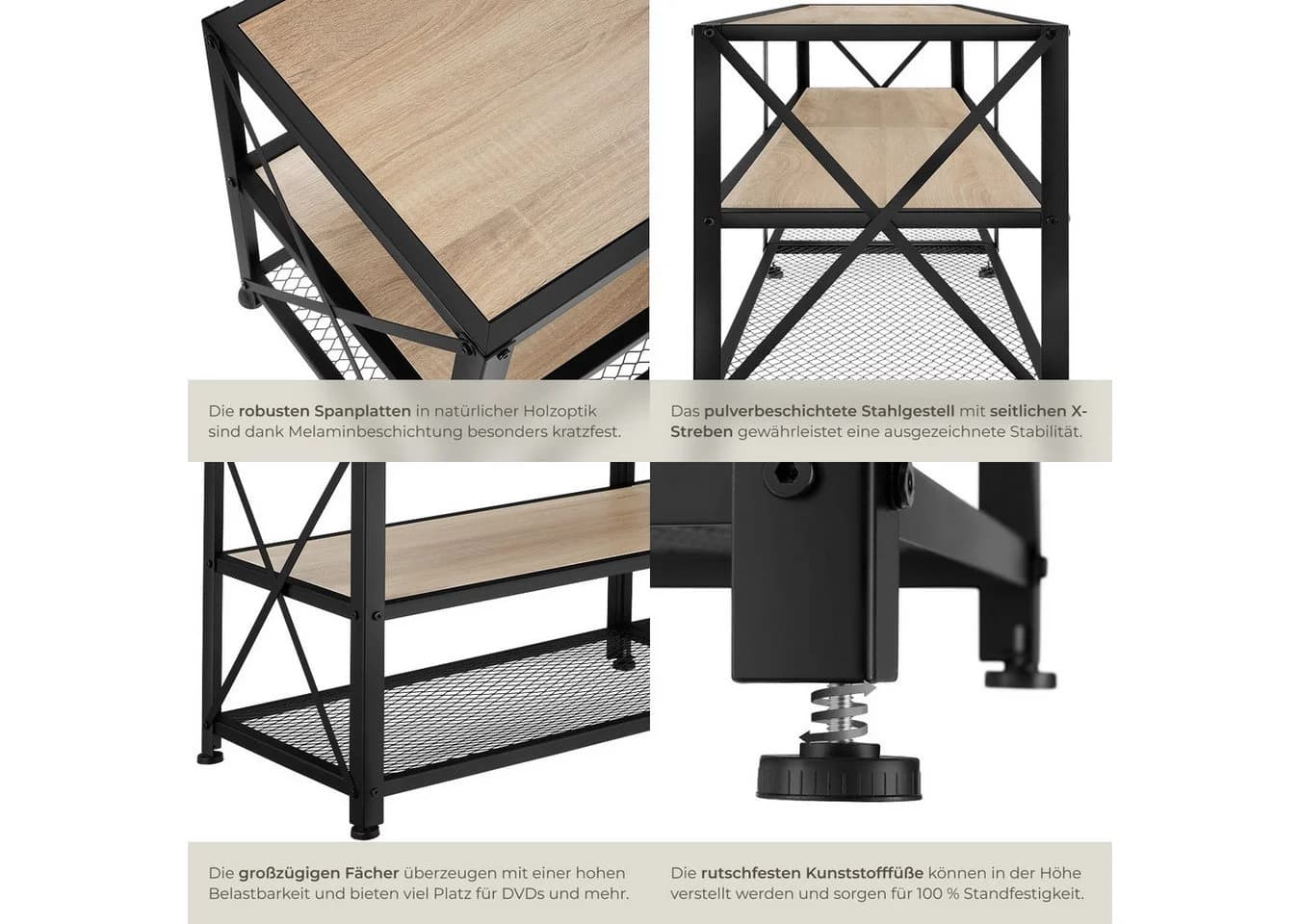 tectake Lowboard TV-Regal Industrial Style Braun/Schwarz - Bild 5