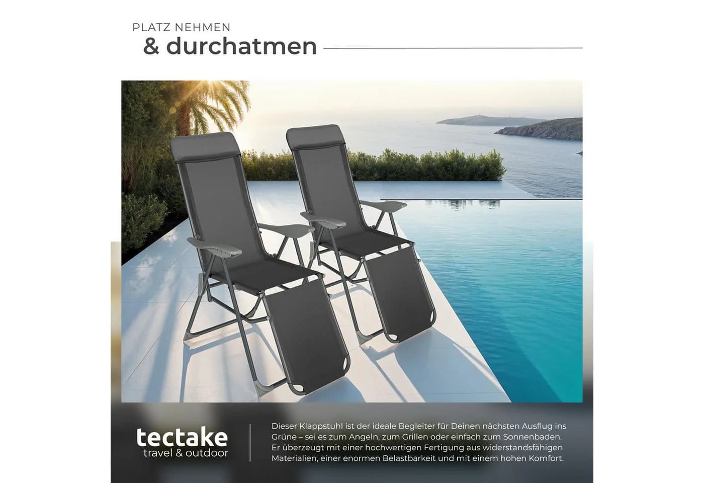 TECTAKE Gartenstuhl Jana Klappbar Grau Textilene - Bild 4