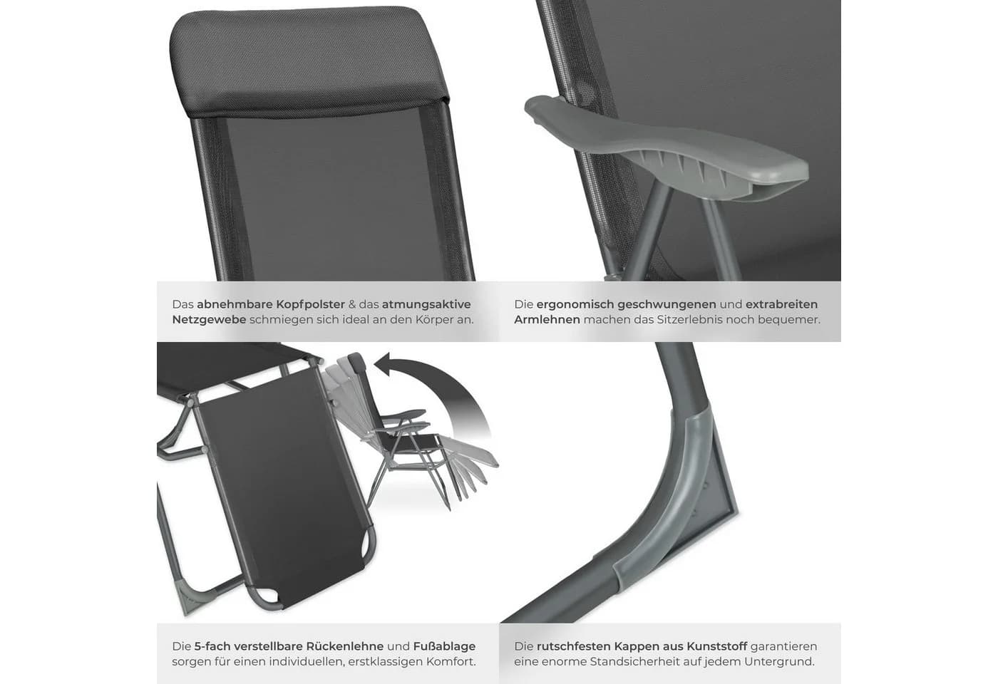 TECTAKE Gartenstuhl Jana Klappbar Grau Textilene - Bild 5