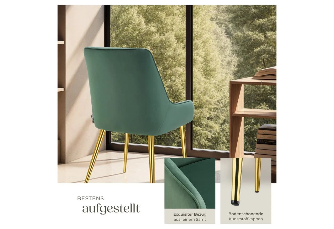 tectake Esszimmerstuhl Avane Samtoptik Grün 4er Set - Bild 4