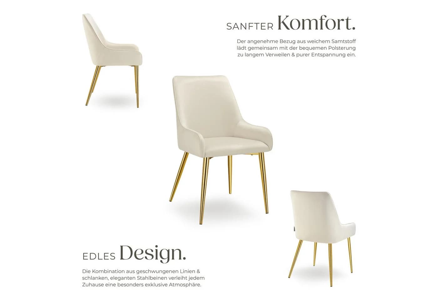 tectake Esszimmerstuhl Avane Samtoptik Ergonomische Formgebung - Bild 3