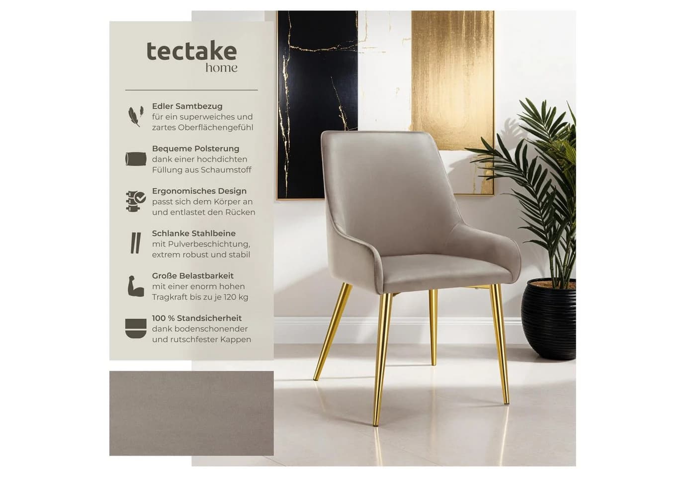 tectake Esszimmerstuhl Avane Samtoptik Ergonomische Formgebung
