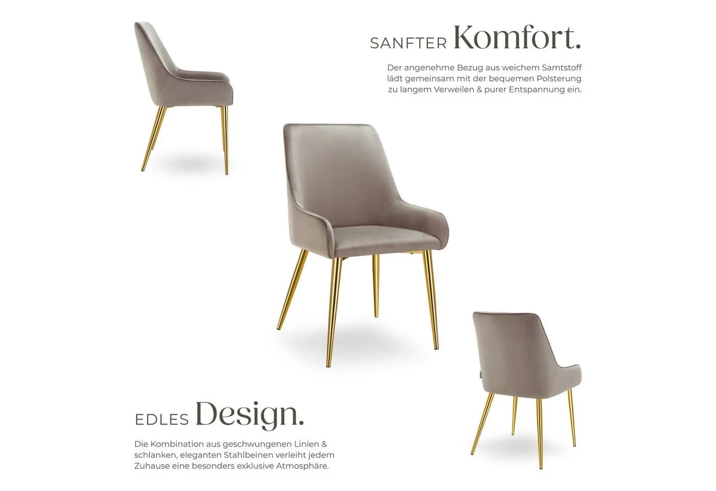 tectake Esszimmerstuhl Avane Samtoptik Ergonomische Formgebung - Bild 3