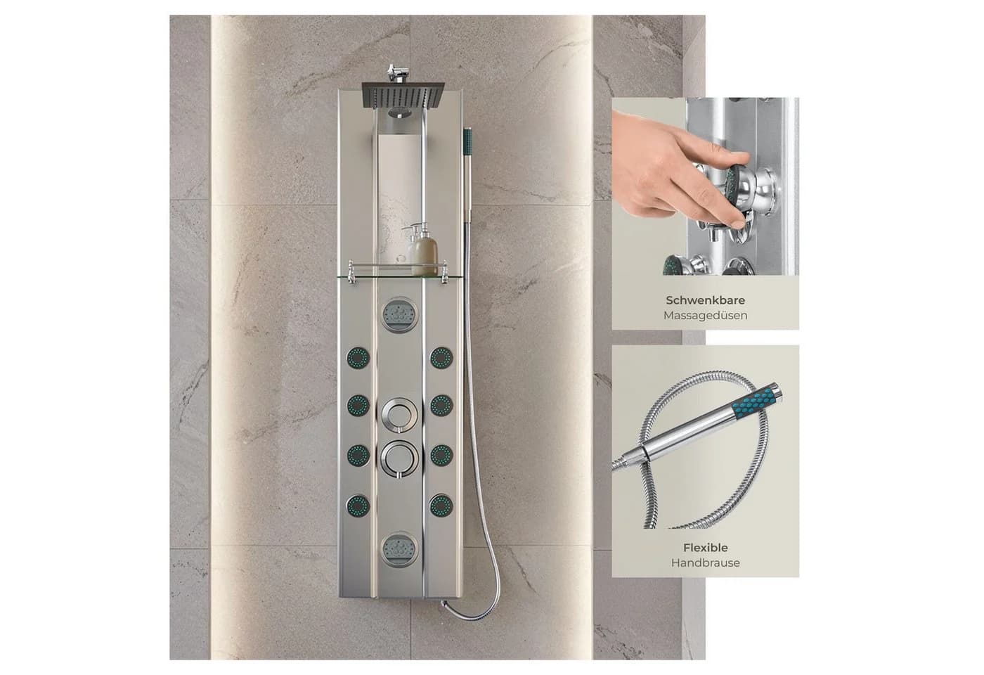 tectake Duscharmatur Aluminium Duschpaneel Regendusche Silber - Bild 4