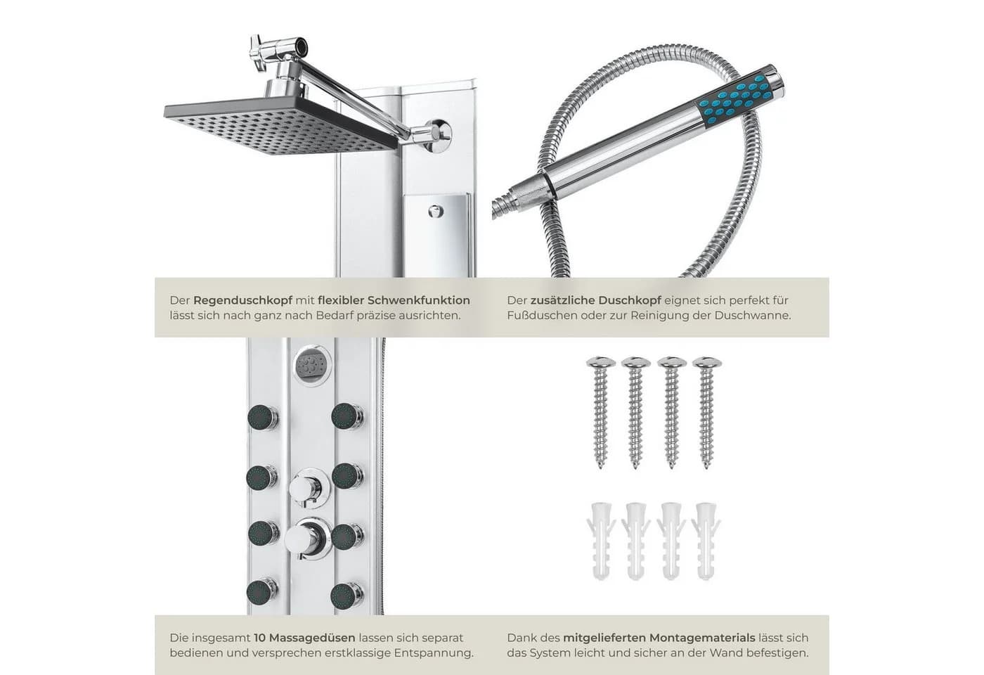 tectake Duscharmatur Aluminium Duschpaneel Regendusche Silber - Bild 5